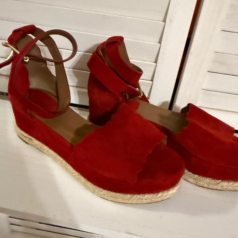 Chloe Red Espadrille Wedge Sandals